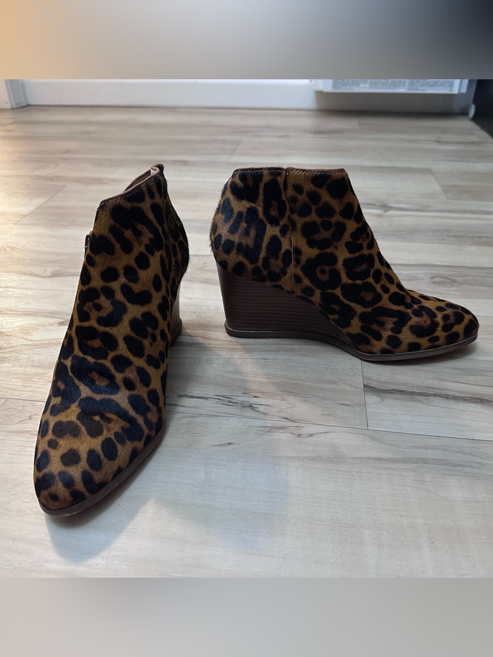 STATE Leopard Print Wedge Ankle Booties - Brown/Black 8.5 from Nordstrom Rack